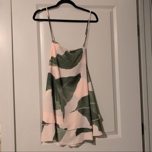 Mini Dress with Palm Tree Pattern, Spaghetti Strap with Crossback